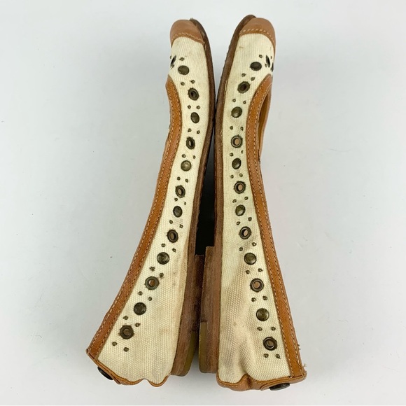 Frye Carson Rivet Flats Cream Canvas Leather Toe 8.5 - Picture 10 of 12